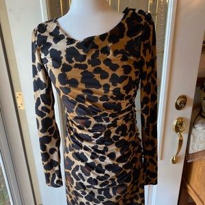 INC Long Sleeve Leopard Ruched Dress